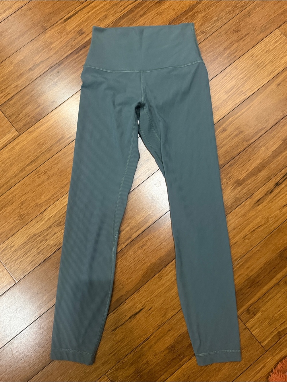 lululemon athletica Ribbed High-Rise Leggings in Dark Forest color